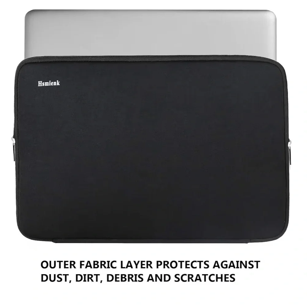 Black Laptop Sleeve 15.6” Durable Shockproof Protective Cover Flip Case